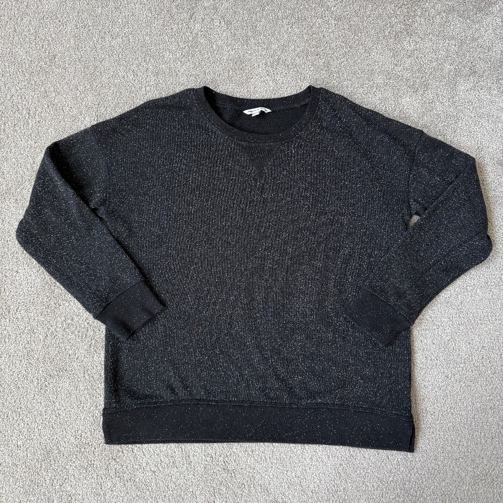 AEO American Eagle  Women's Black Silver Glitter Metallic Pullover Sweatshirt L